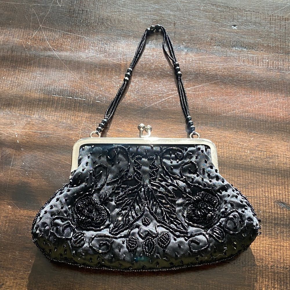 Vintage Elegant Black Beaded La Regale Clutch